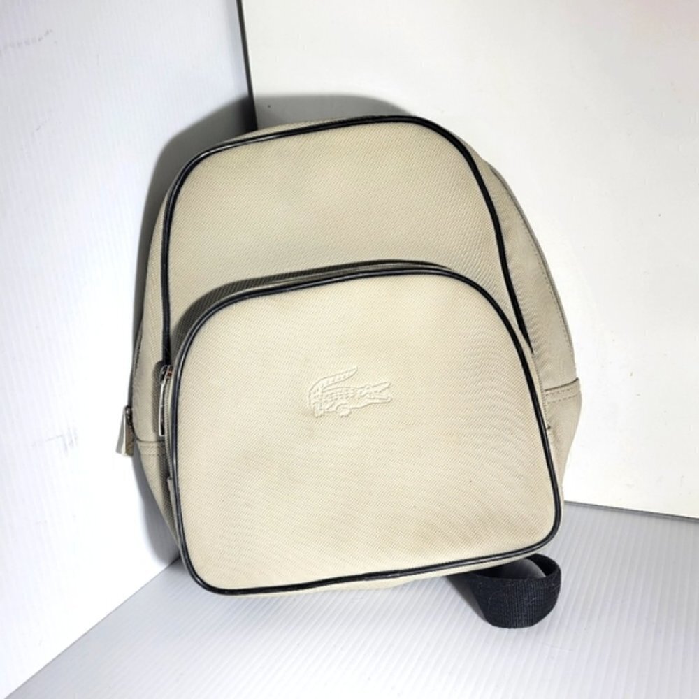 Lacoste birch white small back pack knapsack black straps